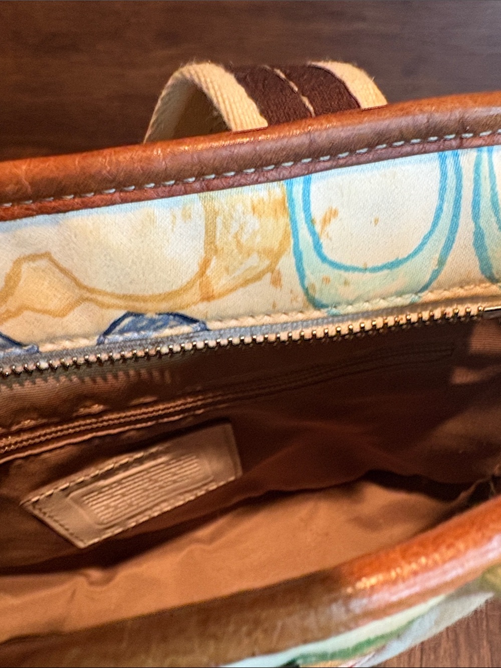 Coach Multicolor Patchwork Tote with Brown Trim and Yellow Tag - Picture 6 of 8